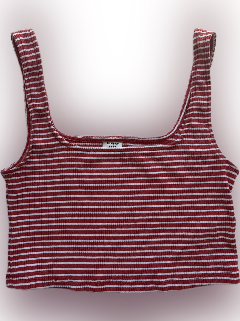 **Aritzia Sunday Best Red & White Striped Ribbed Crop Tank Top**